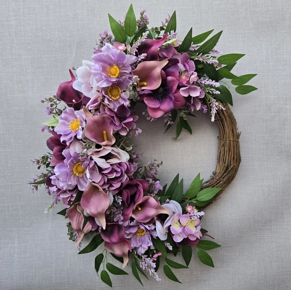 Handmade Elegant Purple and Pink Floral Wreath